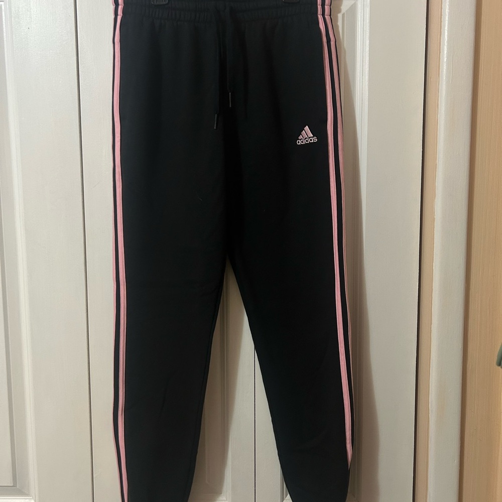 Adidas Kids Black Joggers with Pink Accents